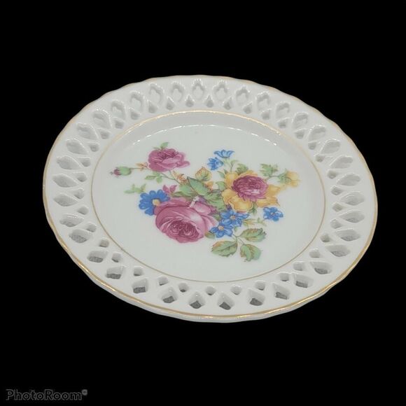 Vintage Murray Kreiss Hand Painted Ring Dish Trinket Dish Flowers 5" - Picture 1 of 4